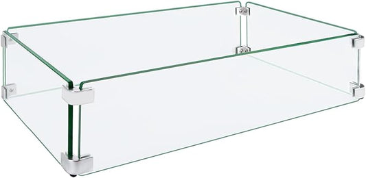 Fire Pit Wind Guard, 35.5"x11.5"x6" Square Fire Pit Glass Wind Guard Made of Clear Tempered Glass, Set with Assembly Instructions, Free Screwdriver, Easy to Install