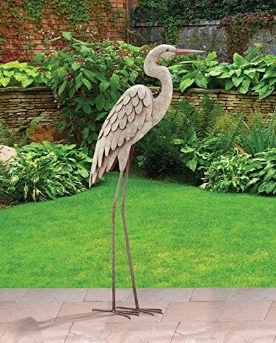 Regal Art & Gift Metal Egret Statue – Coastal Heron Garden Sculpture, Elegant Bird Decor for Lawn, Patio, or Beach House Yard – Sturdy Outdoor Standing Crane Ornament, 16.5""L x 8.25""W x 34.25""H