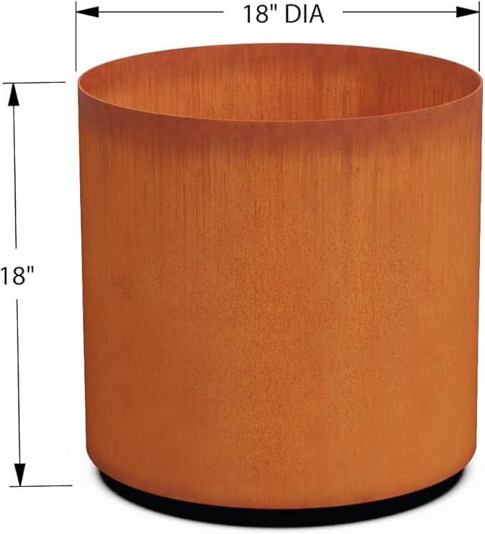 Plantercraft Large Round Planters for Outdoor Plants - 18x18 Inch Corten Steel Planter, Modern Metal Planter for Patio, Deck & Garden