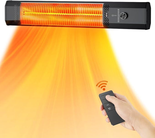 Outdoor Patio Heater with 9 Heat Levels,Wall Mounted Space Heater for Garage Backyard Room Indoor,1500W Fast Electric Infrared Heater,9H Timers,Waterproof,Child Lock