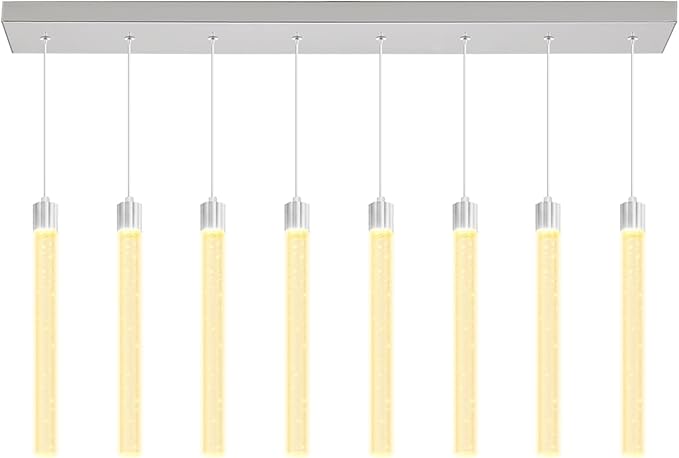 8-Lights Silver Modern Crystal Chandeliers for Dining Room Dimmable LED Adjustable Height Hanging Pendant Light for Kitchen Island,Bedroom,Over Table,Living Room