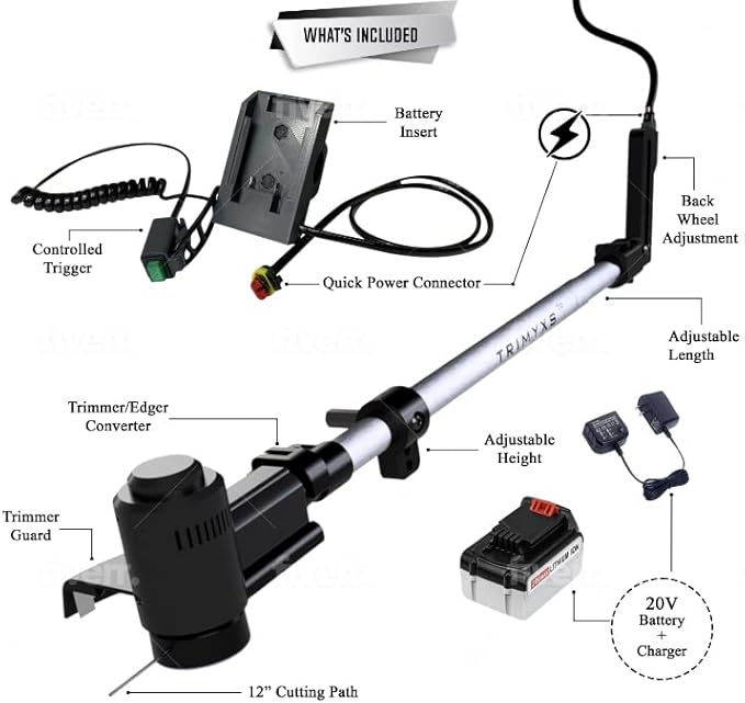 Trimyxs Weed Wacker Battery Operated, String Trimmer and Edger Combo, Lawn Mower Attachment, Cordless Weed Trimmer, A 20V 4.0Ah Li-ion Battery and Charger are Included