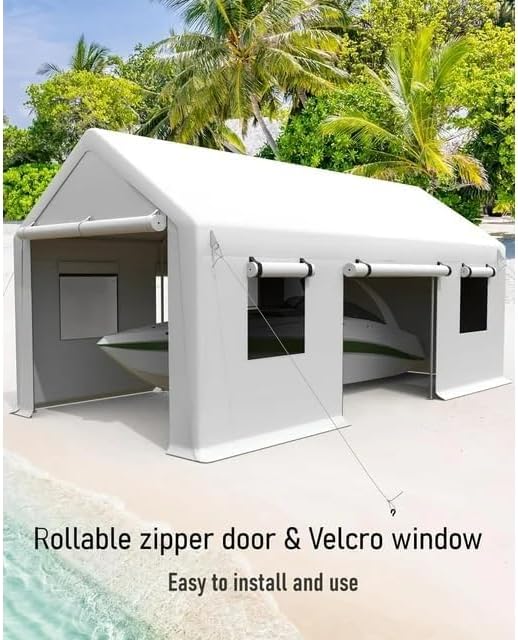 13x20Ft Heavy Duty Carport with PE Fabric and Galvanized Steel Frame,Portable Garage with Roll-Up Doors and 4 Windows,Car Canopy with All-Season Tarp for Car, Truck, Boat.