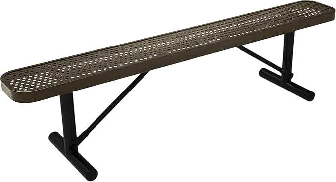 COATEDOUTDOORFURNITURE Heavy-Duty Outdoor Bench Thermoplastic Coated, Punched Steel, Commercial-Grade Seating, Made in America (Portable Without Back, 6 Ft, Textured Gold Vein)