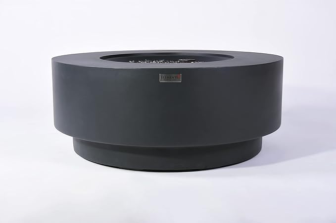 Elementi+ | Nimes Gas Fire Pit Cast Concrete 40" Dia. Round Fire Table, Outdoor Fire Pit Electronic Ignition | Canvas Cover, Fire Glass and Burner Lid Included | Dark Gray | Propane Gas