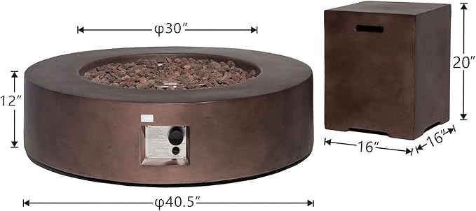 COSIEST 2-Piece Outdoor Propane Firepit Table Set w Tank Table, Certified, 42 inch Dark Fire Table (50,000 BTU) w 16 inches Tank Cover Side Table 20lb for Garden,Pool,Backyard