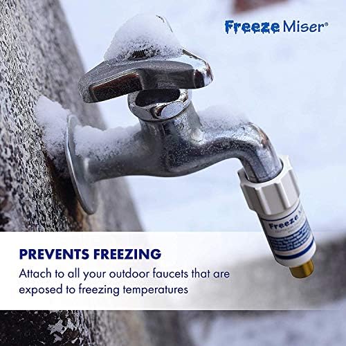 Freeze Miser Outdoor Faucet & Spigot Freeze Protection – Patented Valve Shield, Activates at Water Temperature Below 37°F/3°C – Durable Winter Cover Alternative – Quick Install, Saves Water – 2 Pack