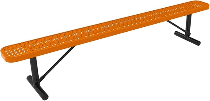 COATEDOUTDOORFURNITURE Coated Outdoor Furniture Heavy-Duty Portable Outdoor Bench Thermoplastic Coated, Punched Steel, Commercial-Grade Seating, Made in America (Portable Without Back, 8 Ft, Orange)