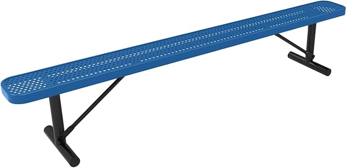 COATEDOUTDOORFURNITURE Heavy-Duty Portable Outdoor Bench Thermoplastic Coated, Punched Steel, Commercial-Grade Seating, Made in America (Portable Without Back, 8 Ft, Textured Light Blue)