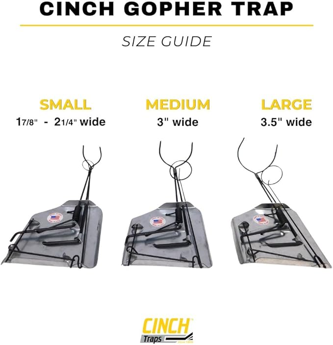Cinch Gopher Trap Kit – Professional-Grade, Heavy-Duty Reusable Trap System for Gopher/Mole Control | Easy Set, Humane, No Chemicals, Ideal for Lawns, Gardens, and Farms | Made in USA (Large 3-Pack)