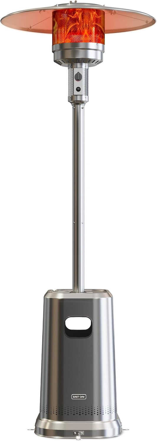 EAST OAK Anti-rust 50,000 BTU Patio Heater for Outdoor Use With Double-Layer Stainless Steel Burner, Table Design and Wheels, Propane Patio Heater for Home and Commercial, Stainless Steel