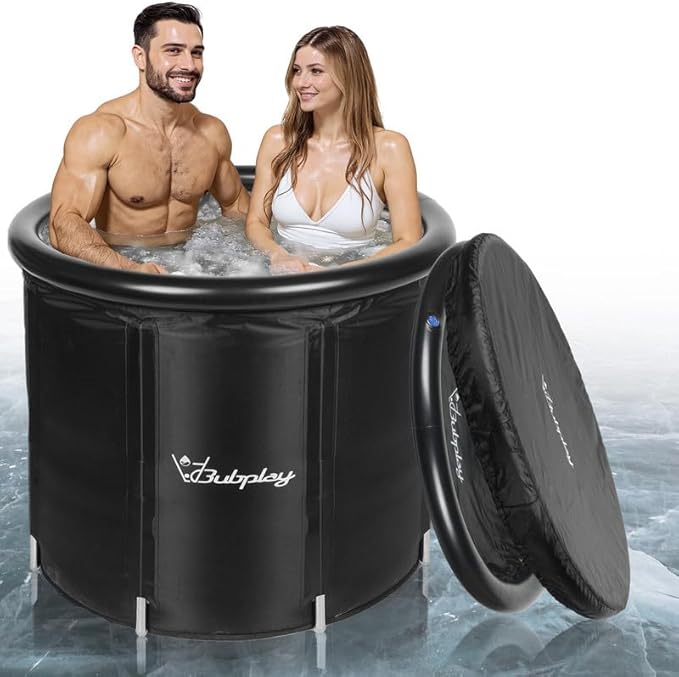 Ice Bath Tub for Athletes & Adults - 115 Gallons Ice Tubs, Cold Plunge Tub with Cover, Ice Plunge Tub for Recovery & Cold Water Therapy, Inflatable Ice Bath Barrel for Indoor Outdoor- Black