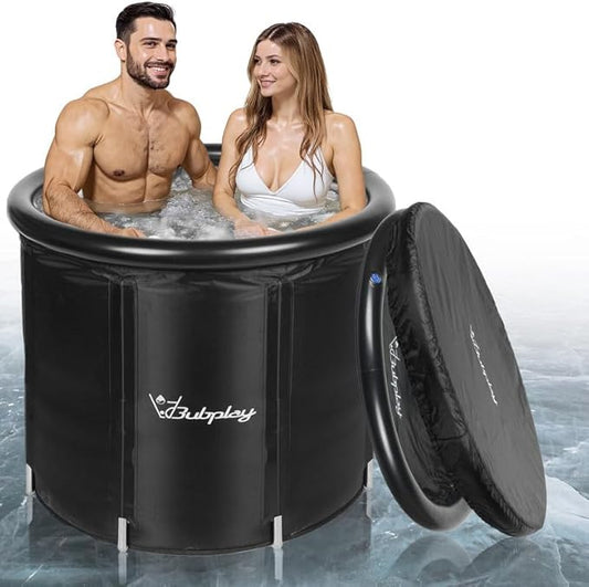 Ice Bath Tub for Athletes & Adults - 115 Gallons Ice Tubs, Cold Plunge Tub with Cover, Ice Plunge Tub for Recovery & Cold Water Therapy, Inflatable Ice Bath Barrel for Indoor Outdoor- Black
