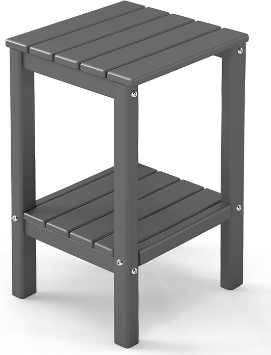 GREENVINES Tall-Outdoor-Side-Table | 23.5" | HDPE Plastic | Patio Adirondack End Tables | All Weather | 2-Tier | Grey | for Porch Garden Indoor & Rocking Chairs