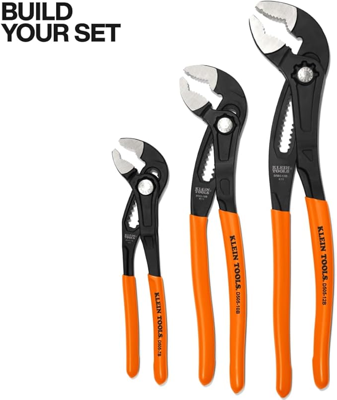 Klein Tools D50512B 12-Inch Adjustable Pliers, Quick-Adjust Klaw Pump Pliers, V-Jaw, Hardened Teeth for Maximum Torque