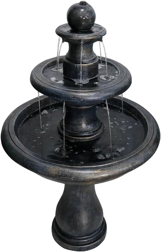 ourrco 45.2inches High Outdoor Water Fountain, Concrete Outdoor Waterfall Fountain with Pump for Yard Garden Patio Backyard Deck Relaxation Decor - Black