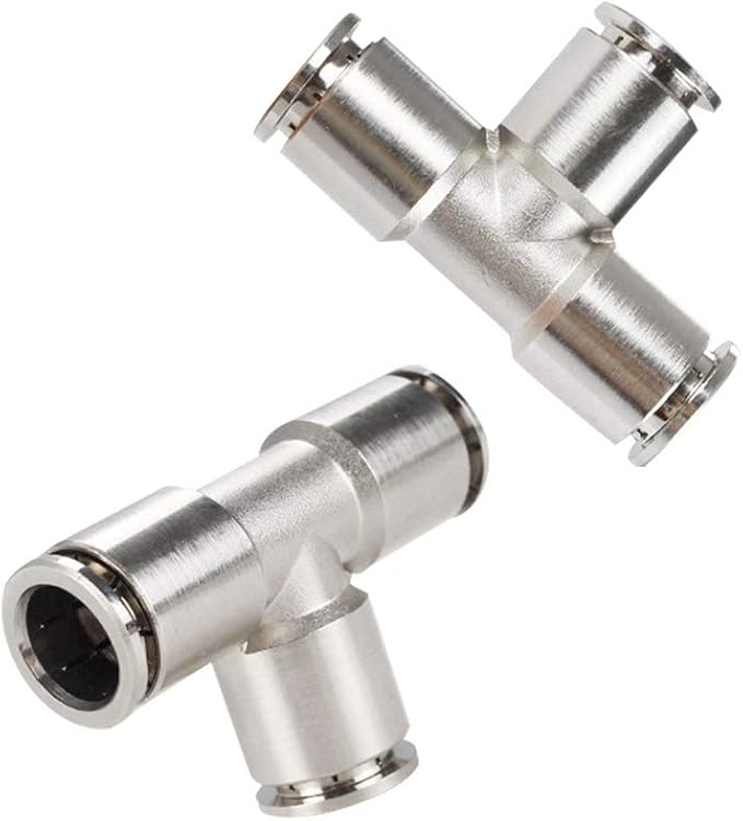 Beduan Push to Connect Tube Fitting Union Tee, Copper Nickle-Plated 3/8" Tube OD 3 Way Tee Shaped Union Adapter Fitting