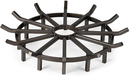 Ash & Ember 28" Wagon Wheel Fire Grate, High-Efficiency Smoke-Free Fireplace Log Grate, Decorative Wood Burning Lifted Grate Pit, Sandblasted Steel with Light Oil Coating