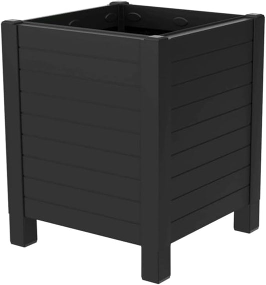 Tierra Verde 17-Inch x 17-Inch Flora Cube Planter Box with Tool-Free Connect System and Crafted from Recycled Materials, for Patios or Decks, Black