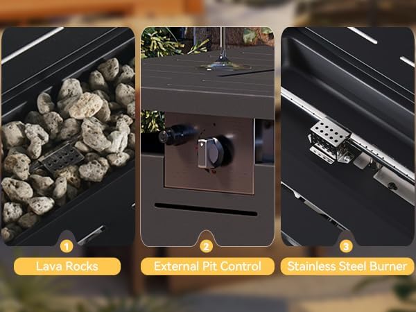 Aoxun 40" Outdoor Propane Fire Pit Table with Removable Lid - 50,000 BTU Patio Heater, Rectangle Natural Gas/Propane Fire Pit with Lava Rocks & Waterproof Cover for Deck, Backyard, Garden,Black