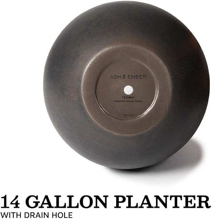 Ash & Ember 16" Round Sphere Charcoal Planter, 14 Gallon Lightweight Fiberstone Composite with Weather-Resistant Finish, Modern Planter Pot for Indoor and Outdoor Plants