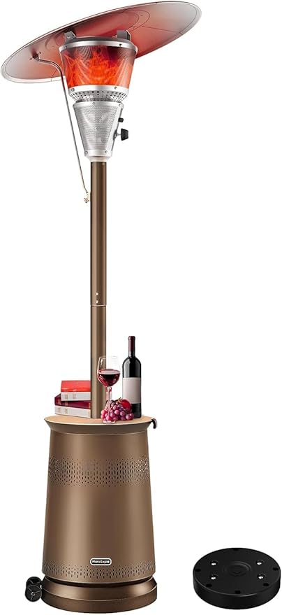 50,000 BTU Patio Heater for Outdoor Use With Adjustable Heat Focusing Top, Portable Propane Patio Heater with Wheels, Stainless Steel Burner for Porch, Deck, Garden, Commercial (Brown)