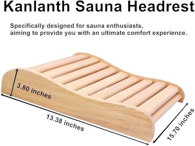 Sauna Headrest, Hemlock Wood Head Pillow for Barrel and Infrared Saunas, Comfortable Ergonomic S-Shape Design Head Pillow for Head and Neck Support Home Wellness,15.7" L*13.38" W*3.8" H