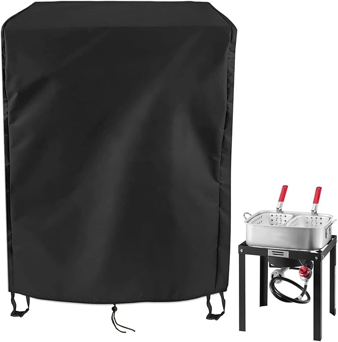 Propane Deep Fryer Cover for 18QT Fish Fry, Heavy Duty Waterproof Seafead Boil Pot Cover for Double Deep Fryer with 2 Baskets for Outdoor Cooking, 18"W x 14"D x 15"H