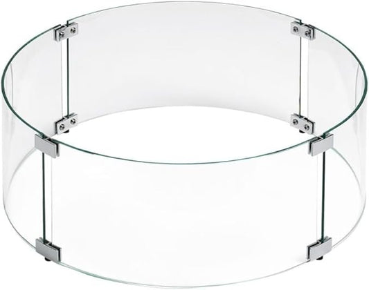 American Fire Products | Tempered Glass Flame Guard for 19” Round Drop-in Fire Pit Pans | Outdoor Wind Guard with Aluminum Fire-Resistant Brackets & Non-Slip Feet | 23-inch x 6-inch