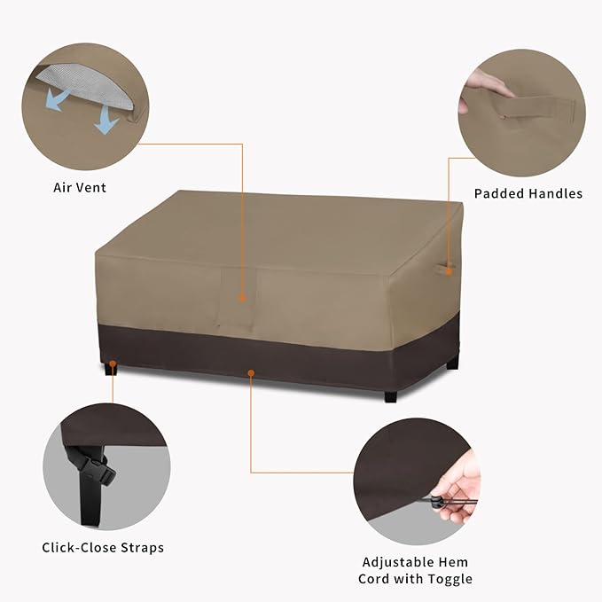 Easy-Going Waterproof & Windproof Outdoor Loveseat Couch Cover, Heavy Duty, Deep 2-Seater, Air Vent (90Wx40Dx32H inch, Camel/Dark Brown)