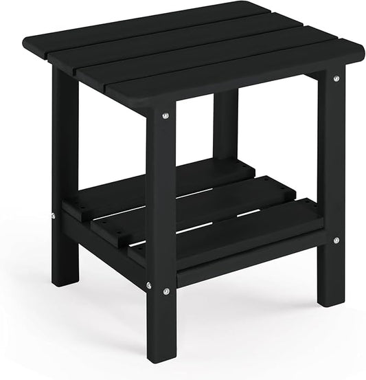 Adirondack Outdoor Side Table, 2-Tier Small Patio End Table, Weather Resistant HDPE Outdoor End Tables for Garden, Lawn, Pool, Beach, Porch, Deck, Backyard - Square, Black