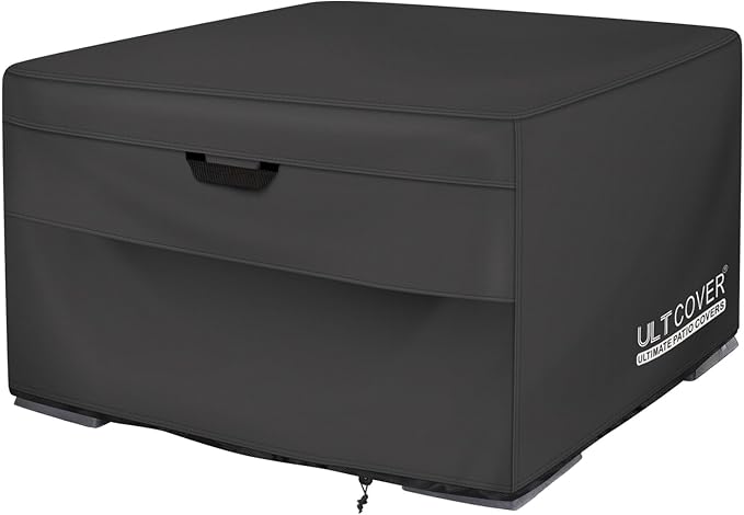 ULTCOVER Patio Fire Pit Table Cover Square 50 inch Outdoor Waterproof Fire Bowl Cover, Black