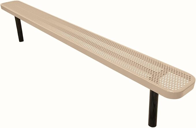 COATEDOUTDOORFURNITURE Coated Outdoor Furniture Heavy-Duty Outdoor Bench Thermoplastic Coated, Punched Steel, Commercial-Grade Seating, Made in America (Inground Without Back, 8 Ft, Tan)