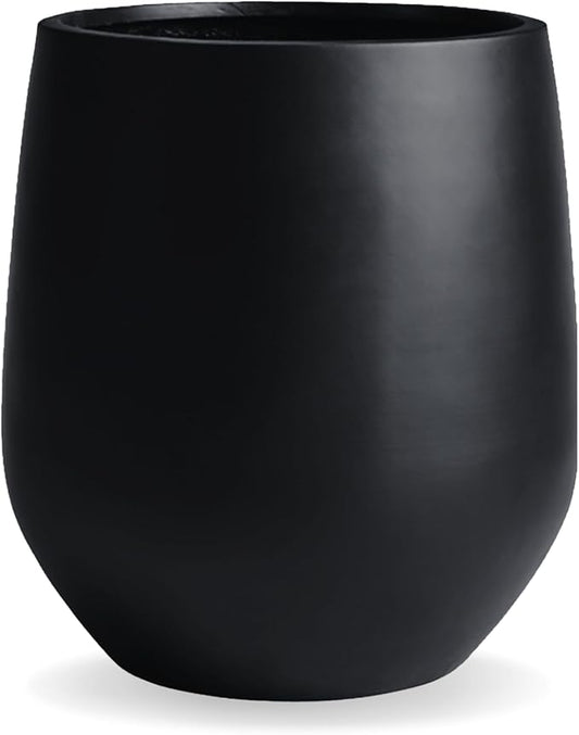 12.5"H x 11.4"D Corso Fiberstone Round Tapered Planter, Christmas Tree Planter, Smooth Finishes, Weather Resistant for Indoor & Outdoor Use, Included 2 Extra Coco Mats (Black,9" Pot Opening)