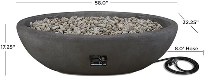 Home Square 2-Piece Set with Large Oval LP Metal Fire Bowl and Fire Glass