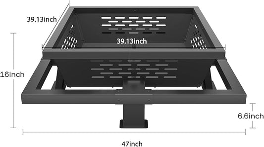 47" Large Fire Pit, Square Outdoor Fire Pit with Poker, Wood Burning FirePit for Camping, Backyard, Patio