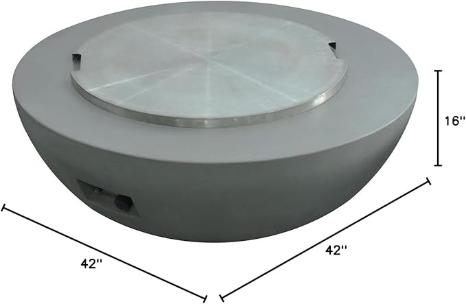 Elementi Lunar Bowl Fire Pit Bundle Outdoor Firepit Set Includes 42” Propane Concrete Firepit, Glass Windscreen, Stainless Steel Cover, Tank and Canvas Cover, Floor Mat, Ice Bucket
