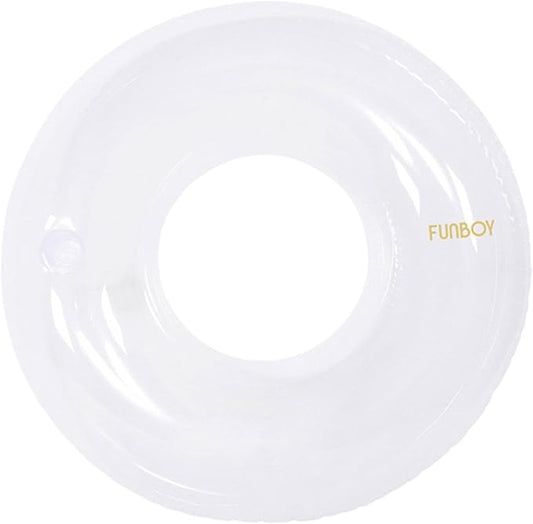 FUNBOY Giant Super Clear Inftlatable Ring Tube Float, 48" Transparent Oversized Design with Cup Holder