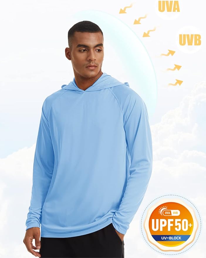 MAGCOMSEN Men's Hooded UPF 50+ Sun Protection T Shirts Long Sleeve Athletic Fishing Shirts Rash Guards