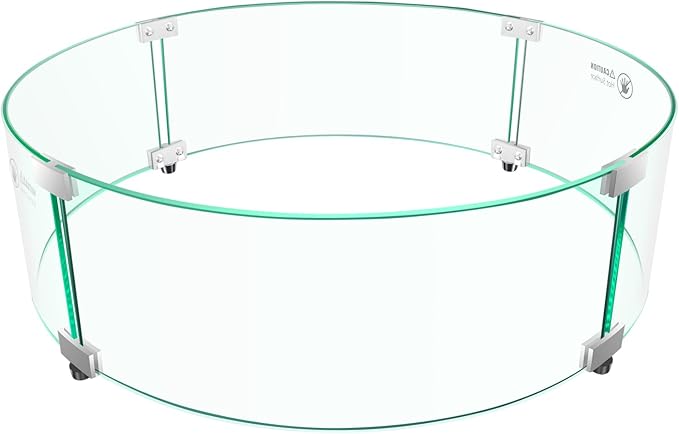 Fire Pit Wind Guard - 23" x 23" x 7" Round Glass Wind Guard for Outdoor Gas Fire Pit Table, Clear Tempered Glass with Hard Aluminum Brackets, Easy Assembly