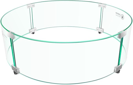 Fire Pit Wind Guard - 23" x 23" x 7" Round Glass Wind Guard for Outdoor Gas Fire Pit Table, Clear Tempered Glass with Hard Aluminum Brackets, Easy Assembly