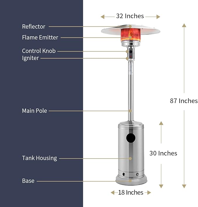 46,000 BTU Propane Outdoor Patio Heater for Residential or Commercial Use 87 Inches Stainless Steel
