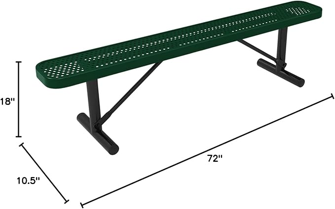 COATEDOUTDOORFURNITURE Coated Outdoor Furniture Heavy-Duty Portable Outdoor Bench Thermoplastic Coated, Punched Steel, Commercial-Grade Seating, Made in America (Portable Without Back, 6 Ft, Green)
