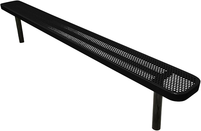 COATEDOUTDOORFURNITURE Coated Outdoor Furniture Heavy-Duty Outdoor Bench Thermoplastic Coated, Punched Steel, Commercial-Grade Seating, Made in America (Inground Without Back, 8 Ft, Textured Black)