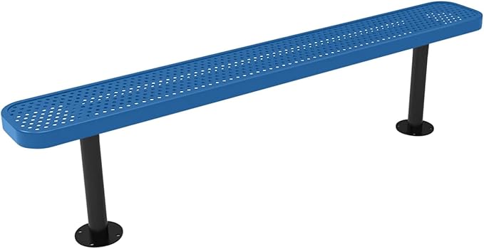 COATEDOUTDOORFURNITURE Heavy-Duty Outdoor Bench Thermoplastic Coated, Punched Steel, Commercial-Grade Seating, Made in America (Surface Without Back, 6 Ft, Textured Light Blue)