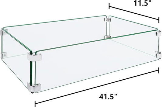 Fire Pit Wind Guard, 41.5 Square Fire Pit Glass Wind Guard, Made of Clear Tempered Glass, Set with Assembly Instructions, Free Screwdriver, Easy to Install