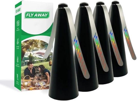Fly Away - 4 Pack Outdoor Fly Repellent Fan, Outside or Inside Table use, Restaurant, Barbeque, Events, Deter Flies, Wasps, Bees, Other Moscas and Bugs Away, Battery Operated, Tabletop, Hanging Hook.
