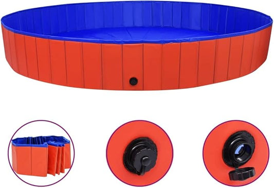 Foldable Dog Swimming Pool, Foldable Pet Swimming Pool, Portable Dog Pool, Bath Pool Collapsible Dog Pet Pool Bathing Tub, 118.1"x15.7" PVC Red