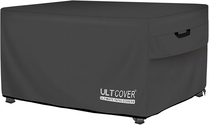 ULTCOVER Rectangular Gas Fire Pit Table Cover 43x22 inch Waterproof Heavy Duty Firepit Cover, Black