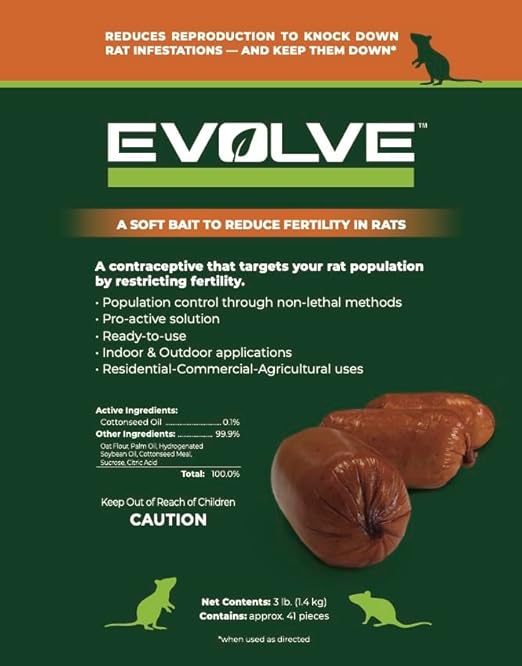 Evolve Rat Birth Control Soft Bait Sausages – 3 lbs | Scientifically Proven Rat Population Control | Not a Poison, Eco-Conscious, Long-Term Population Management